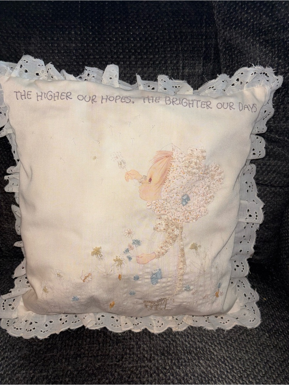 Handmade Precious Moments Embroidered Pillow 12x12